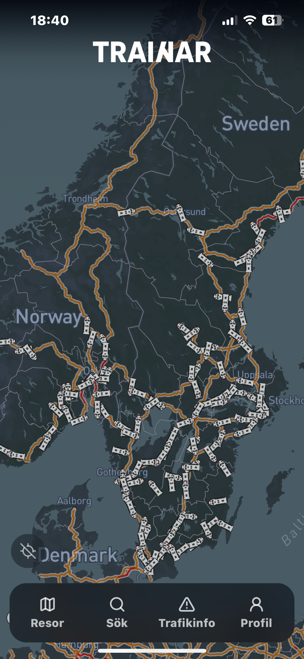 TRAINAR live tågkarta