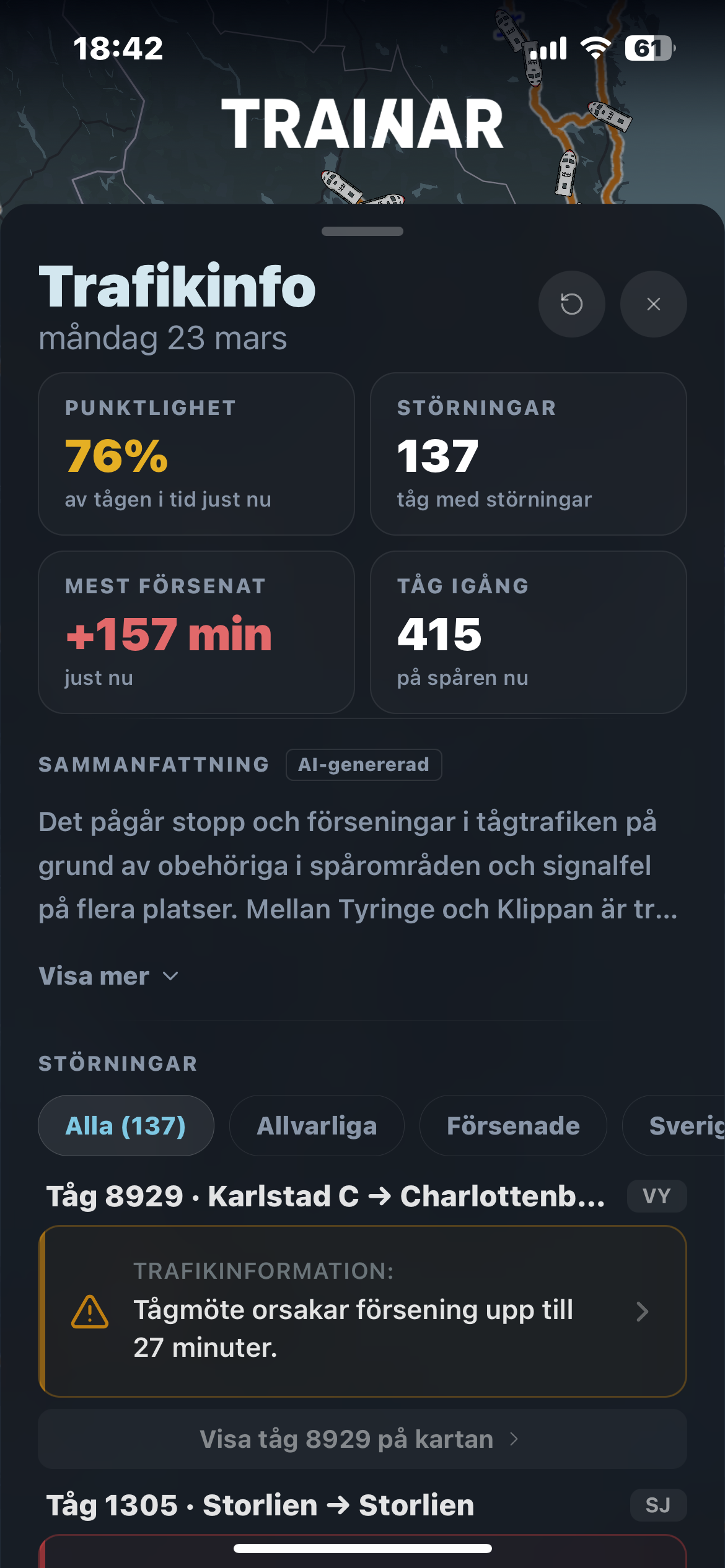 TRAINAR trafiköversikt