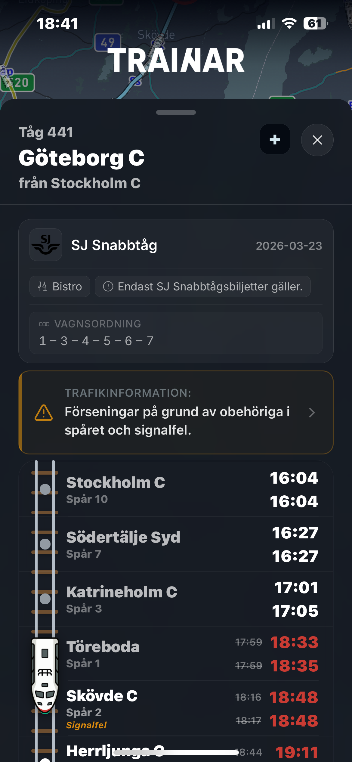 TRAINAR tågpanel med realtidsinfo